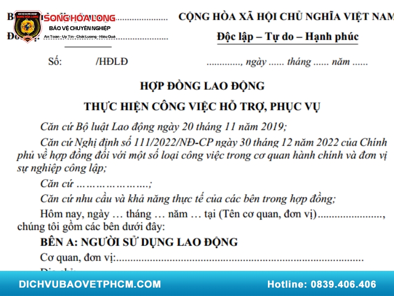 Mẫu hợp đồng dịch vụ bảo vệ với cá nhân